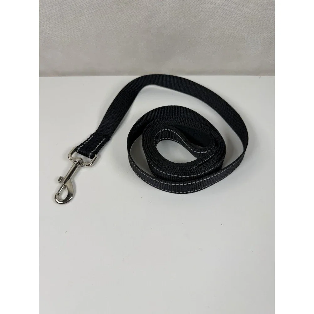 FunTags 6FT Reflective Dog Leash Black Heavy Duty Nylon Lead Padded Handle New